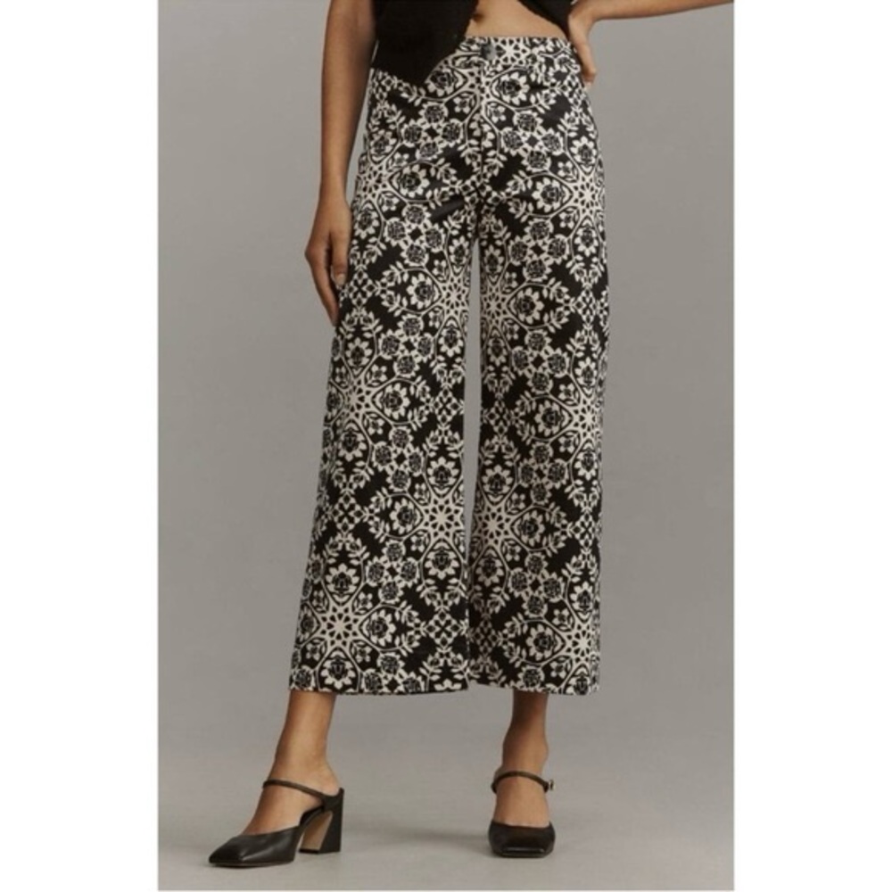Maeve Anthropologie the Ettie Black and White Patterned Cropped Women's Pants